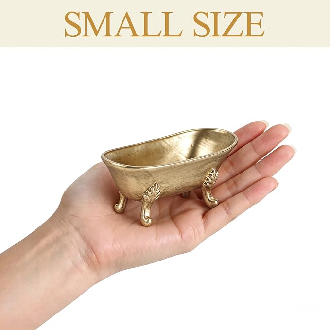 NIKKY HOME Gold Bathtub Ring Holder Jewelry Tray, Vintage Trinket Dish | Small Classic Metal Decorative Tray for Women, Elegant Storage Organizer for Vanity & Bathroom, Wedding & Engagement Gift