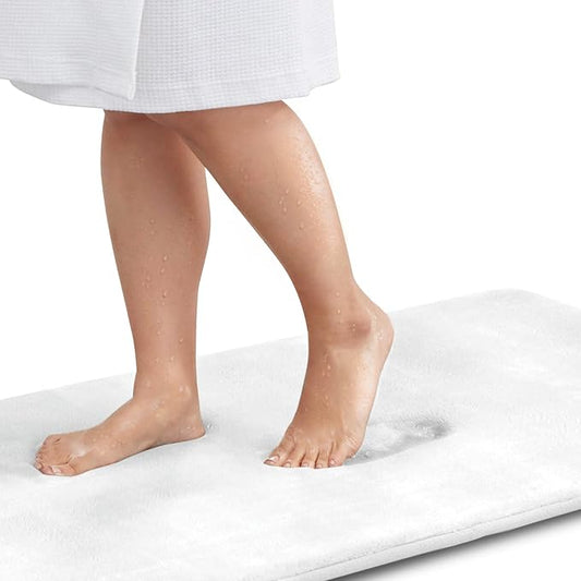 Memory Foam Bath Mat Non Slip Absorbent Super Cozy Velvet Bathroom Rug Carpet (72 inches X 24 inches, White)