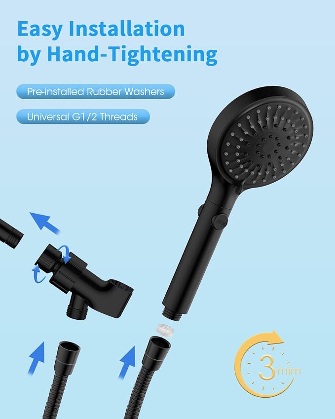 Shower Head with Handheld, High Pressure Showerhead with Hose Black | 80" Extra Long Stainless Steel Hose & Adjustable Bracket, Shower Heads with ON/OFF Switch for Pets Bath