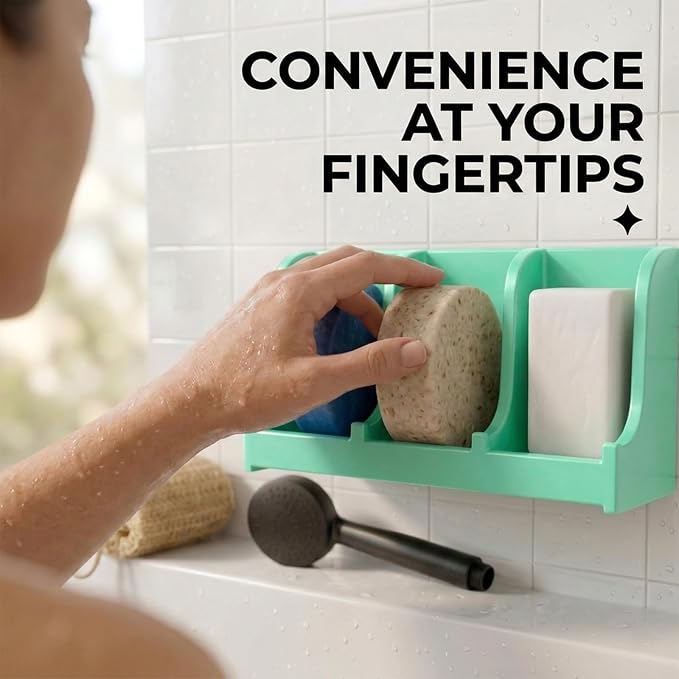 Soap Holder for Shower Wall, 3-Compartment Soap Dish for Shampoo, Conditioner and Body Soap, Fast Draining & Rust-Proof & Heavy Duty, Ultra-Strong Adhesive for Long-Term Bathroom Use & Freestanding