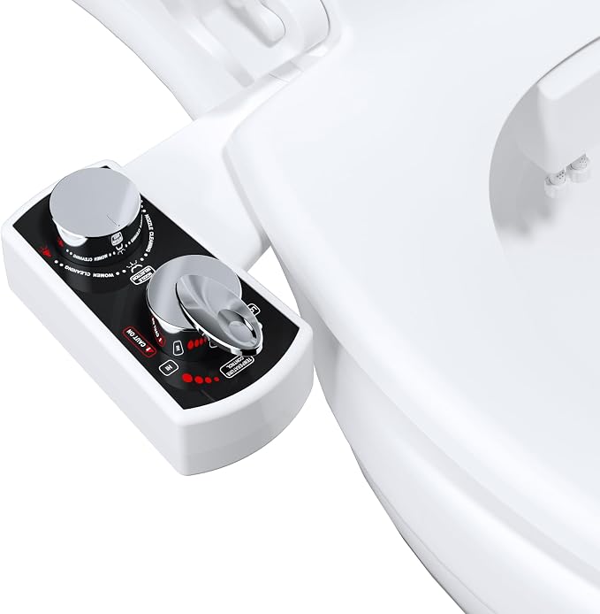 Hibbent Bidet Attachment for Toilet, Hot and Cold Water Spray Non-Electric Dual Nozzle for Frontal & Rear Wash, Adjustable Water Pressure Control, Self Cleaning Water Sprayer, Black/Chrome