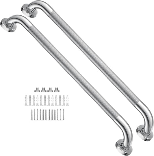 Anti Slip Shower Grab Bar 24 Inch,Chrome Stainless Steel Bath Grab Bar | 2 Packs Knurled Bathroom Safety Rail, Shower Handrail Support, Handicap Elderly Balance Assist Handles-1.25" Diameter
