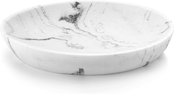 Luxspire Oval Soap Dish, Resin soap Holder for Bathroom, Gravel White | Wooden texture design, Holds bar soap, sponges, and scrubbers, For shower, bathroom, sink, and kitchen use