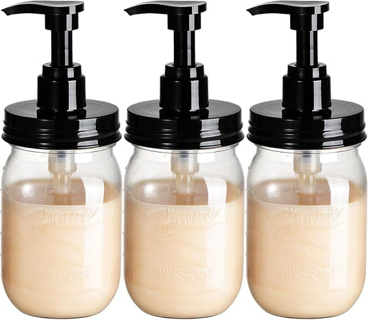 Amolliar Plastic Mason Jar Soap Dispenser with Pump Lid 16OZ, 3 Pack | Refillable BPA-Free Hand Soap Dispenser Set with Cute Lables, Farmhouse Decor for Kitchen Bathroom Liquid Dish Soap Lotion