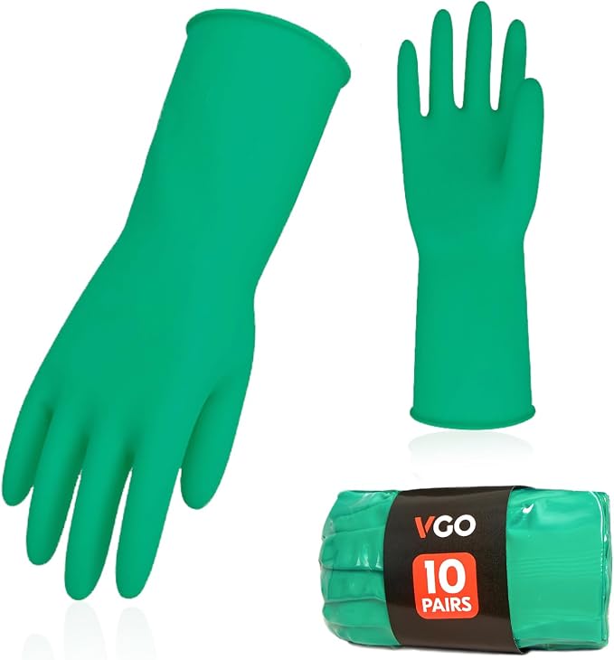 Vgo...Latex Reusable Household Gloves,Cleaning Gloves,Long Cuff (HH4601,XL) | green,extra Thickness,kitchen,dishwashing,household,painting,gardening,pet care,car washing,bathroom,hair dyeing,laundry
