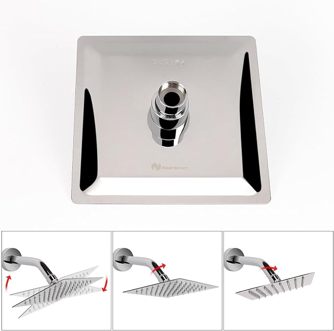 NearMoon Rain Shower Head, High Flow Stainless Steel Square Rainfall Shower, High Pressure Design, Awesome Shower Experience Even At Low Water Flow (6 Inch, Chrome Finish)