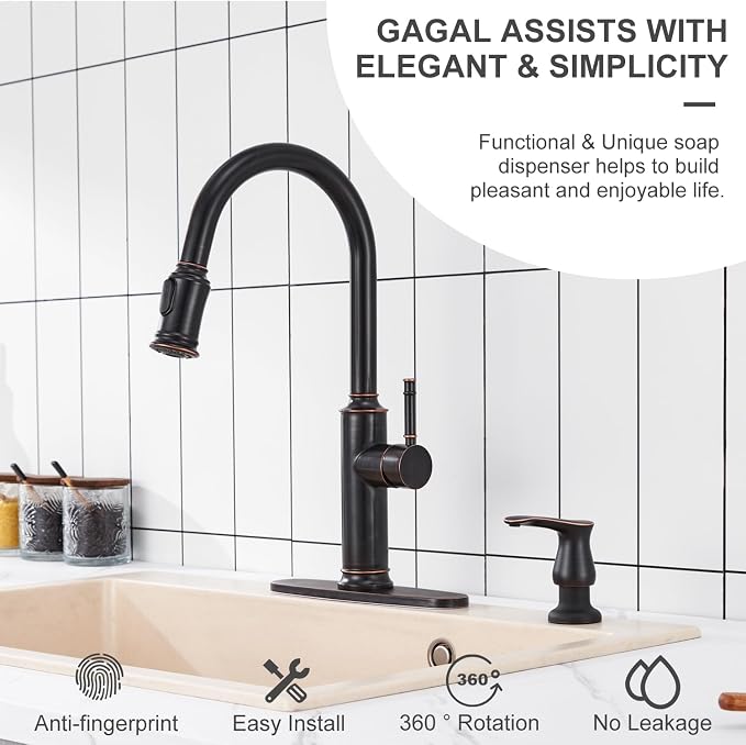 Kitchen Sink Soap Dispenser with 17 OZ Bottle - Oil Rubbed Bronze | Bronze Soap Dispenser fot Kitchen Sink, Built in Soap Dispenser, Liquid Dispenser, Refill from The Top, G086ORB