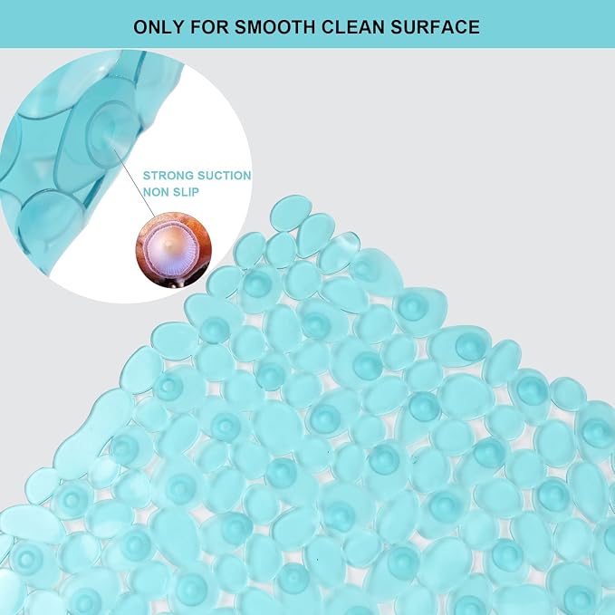 Pebble Shower Mat for Bathtub Non Slip 35"X16" with Suction Cup Clear Green | Anti Slip in Shower with Drain Holes