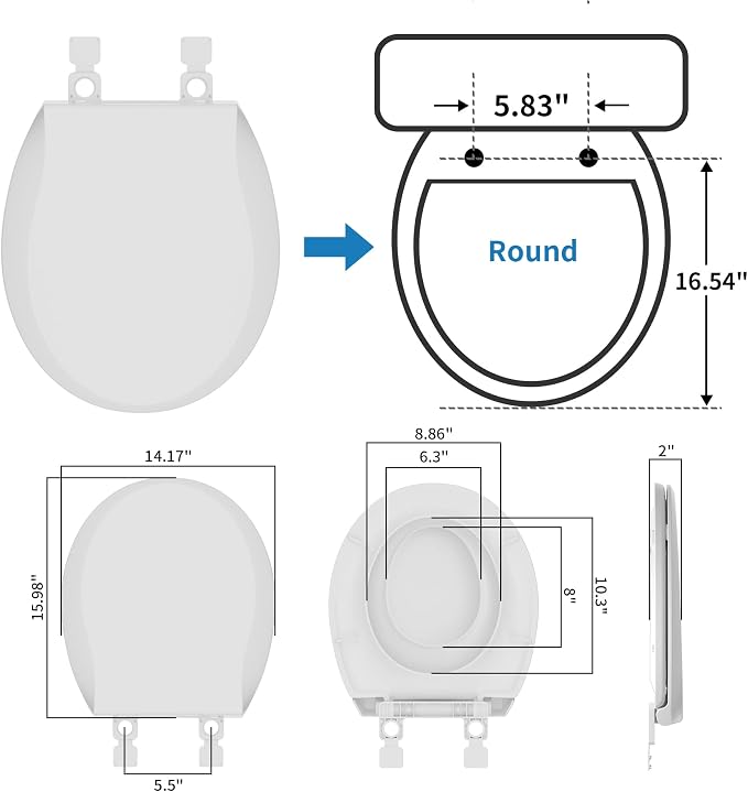 Hibbent Potty Training Toilet Seat, Built-in Magnetic Seat, Lid with Oval Cover, Never Loosen and Slow Close Convertible Toilet Seat for Kids, Adult and Child (White, Round)