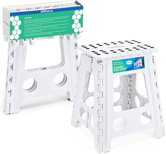 Dyforce Folding Step Stool 16 Inch,400lbs Foldable Step Stool for Adults | Step Stool Foldable White,Non-Slip Plastic Stepping Stool with Carry Handle,Lightweight for Bathroom Kitchen Bedroom Garden