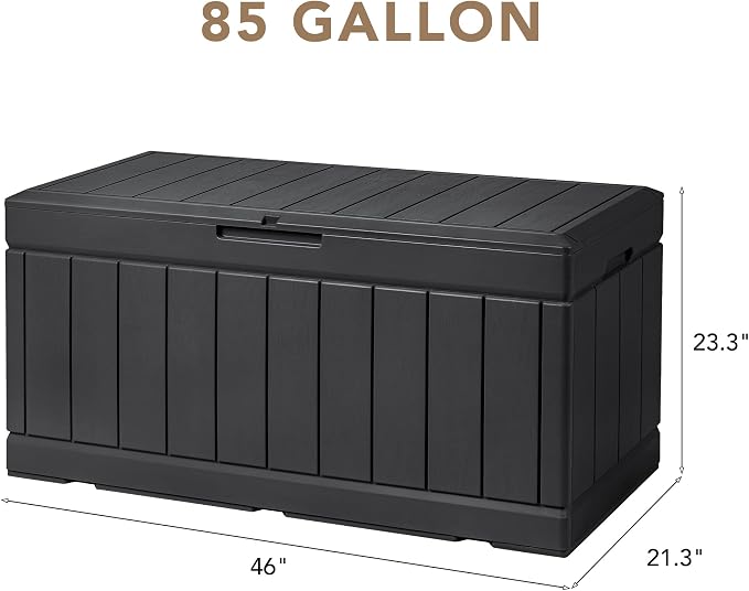 Devoko 85 Gallon Deck Box Lockable Resin Outdoor Storage Box waterproof Outdoor Container for Patio Furniture Cushions, Pillow (Black)