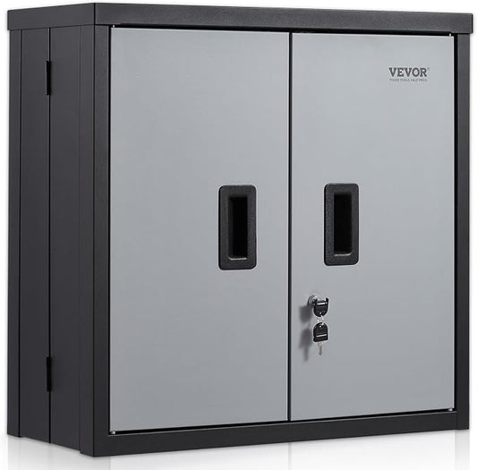 VEVOR Foldable Wall Cabinet, Metal Garage Locker Mounted 26" Small Tool Chest 240 LBS Loading Capacity Adjustable Shelf Magnetic Door File for Warehouse Office Home Black