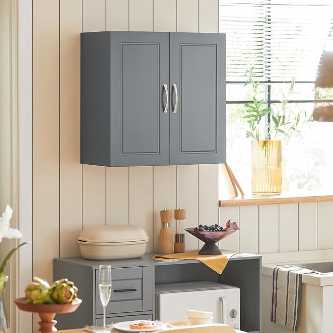 Haotian Wall Cabinet, Bathroom Storage, 23.6 x 11.8 x 23.6 in, MDF, Grey | Neutral Floating Wall Storage Cabinet With Adjustable Shelf, Versatile Bathroom Cabinet For Multi-Room Storage, FRG231-DG