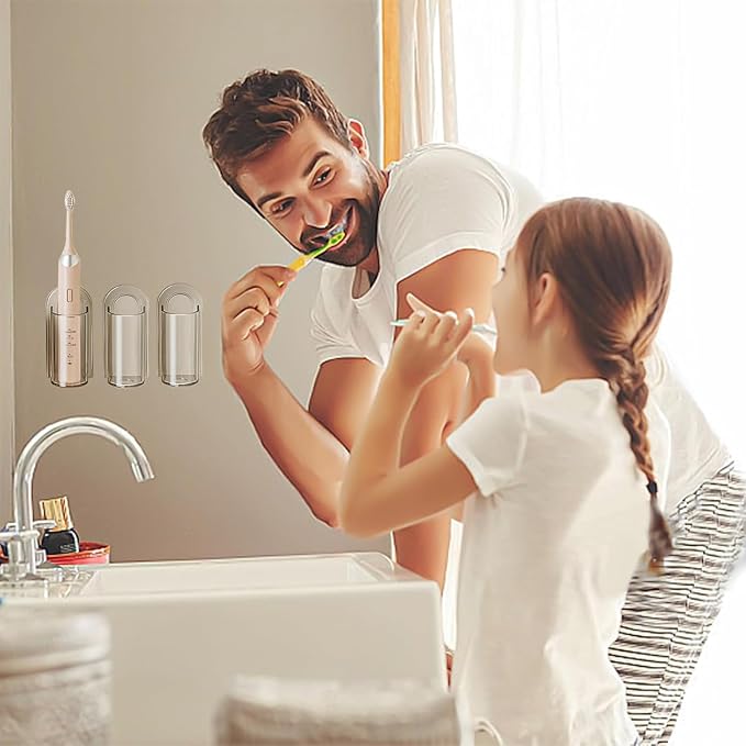 3 Pack Electric Toothbrush Holders for Bathroom, Wall Mounted Clear Electric Toothbrush Organizer, Self Adhesive Bathrooms Toothbrush Storage for Shower, Saving Space and Keep Drying