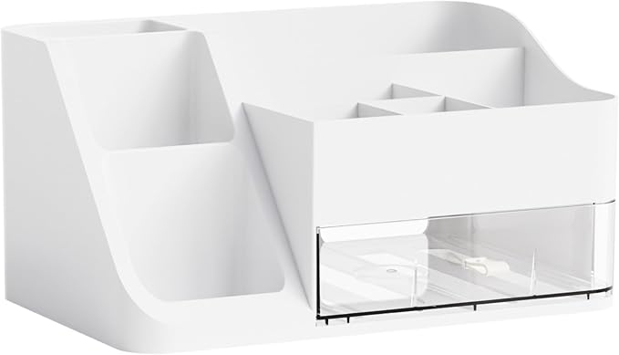 White Makeup Organizer Countertop,Large Cosmetics Storage Organizer for Make up Brush,Hair Products and Beauty Skincare Organizers,Plastic Makeup Holders and Organizers for Bathroom,Vanity,Desk