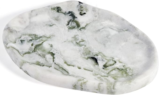Luxury Natural Green Marble Vanity Tray, Cloud Shape Serving Stone Key Tray for Home Decor, 10" x 7" Marble Storage Trays for Bathroom, Stone Plate Holder for Perfume, Candle and Jewelry