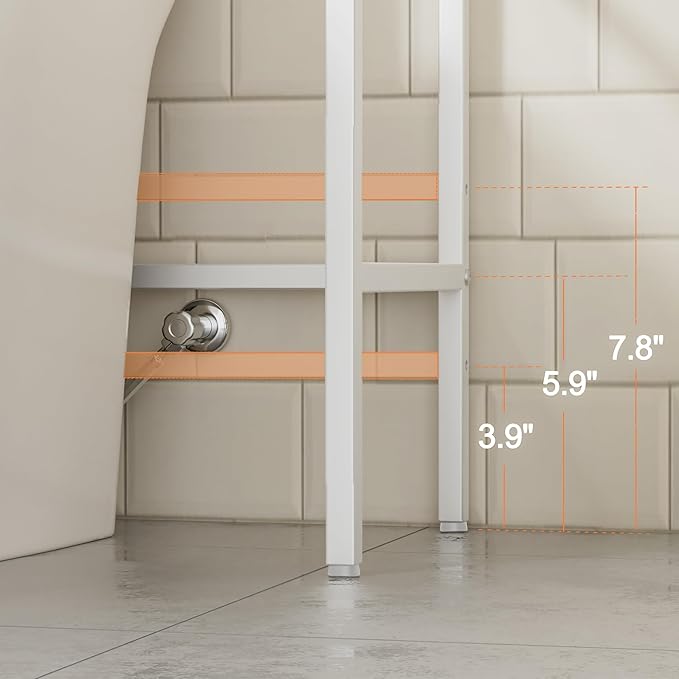 4-Tier Over The Toilet Storage, Bathroom Organizer | Space-Saving, 72"H Above Toilet Storage Rack with 4 Hooks and Paper Holder, Metal Shelf, White