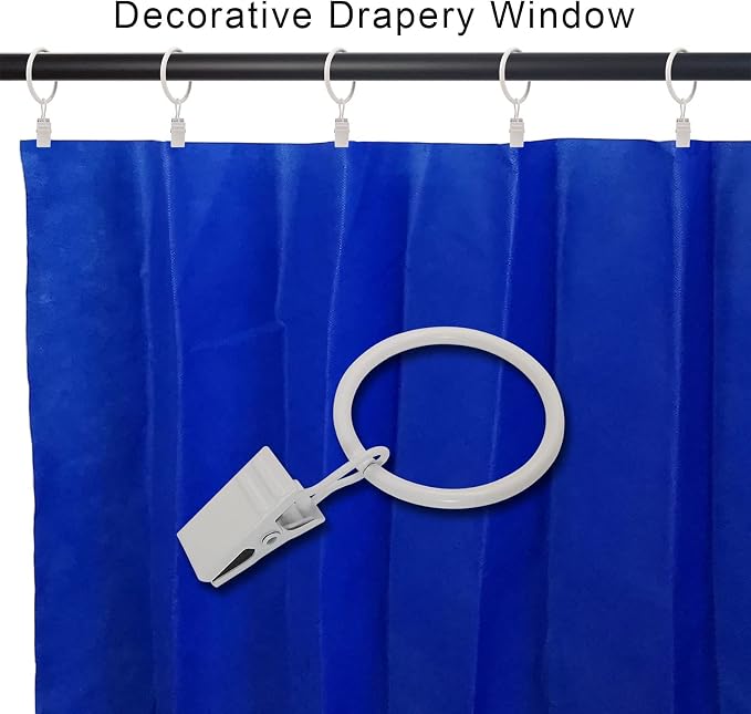 LLPJS 40 Pack Curtain Rings with Clips, Curtain Clip Rings Hooks, Bow Hanger Clips for Hanging Drapery Drapes Bows, Ring 1.26 inch Interior Diameter, Fits up to 1" Rod, White