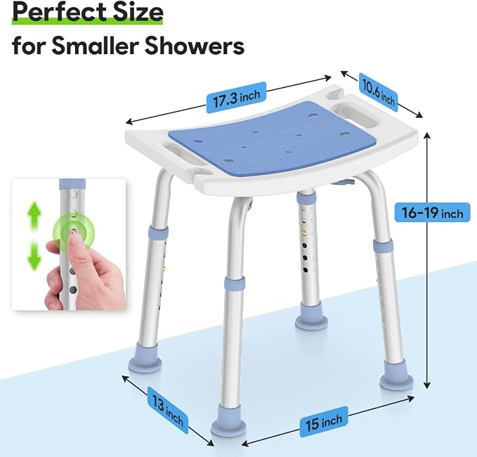 Delog Shower Chair for Inside Shower, Tool-Free Assembly Height Adjustable Shower Bench for Seniors, Elderly, Disabled, Handicap and Injured, Shower Stool 300lbs, FSA/HSA Eligible
