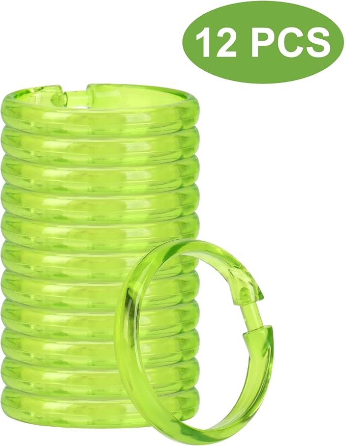 Green Shower Curtain Hooks - 12 Pcs Circular Plastic Shower Curtain Rings for Bathroom - O Shaped Transparent Green Shower Hooks Rings for Shower Curtain Rod