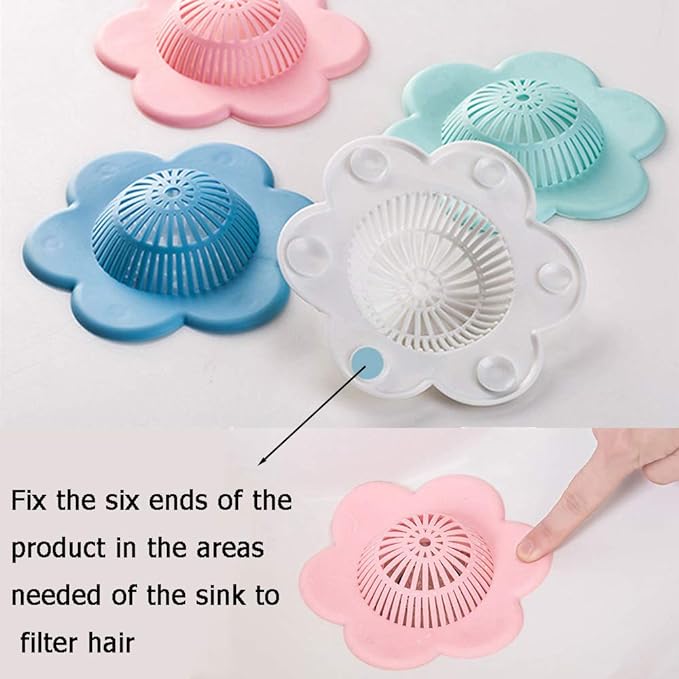 Hair Catcher Silicone Hair Stopper Shower Drain Covers with Suction Cups Suit for Bathroom Bathtub and Kitchen 4 Pack