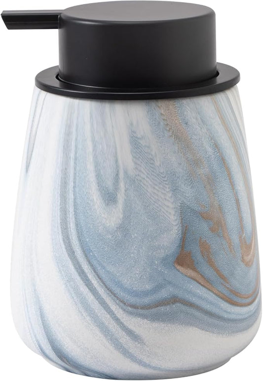 12Oz Ceramic Liquid Soap Dispenser - Modern Lotion Hand Soap Dispenser with Easy-to-Press Black Pump, Reusable and Refillable Dish Soap Dispensers for Bathroom & Kitchen, Marble Blue
