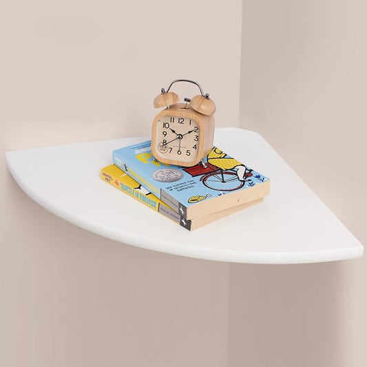 Gieanoo White Corner Wall Shelf 16inch Solid Oak Wood Floating Corner Shelf with Wire Hole Corner Wall Storage Display Shelves for Living Room Bedroom Bathroom Kitchen