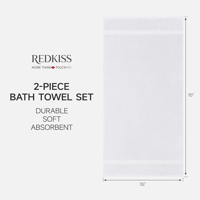 REDKISS 2 Pack Extra Large Bath Sheets 70" x 35" – 100% Cotton Soft Fluffy Quick-Dry Towels, Lightweight Oversized Bath Towels for Full Body Coverage, Shower, Pool, Gym, Spa, Beach & Travel, White