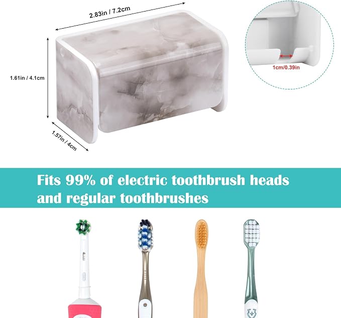 Toothbrush Holders Wall Mounted with Cover (1, White Marble) | Wall mounted, Detachable, Easy to clean, Breathable, 2 Slots Self Adhesive Toothbrush Organizer for Bathroom