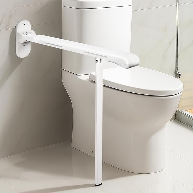 SPECILITE Toilet Grab Bar 440lb Support, Safety Rail for Elderly & Disabled | Heavy Duty Sturdy Support, Non-Slip Waterproof Handrail with Night Glow Strips, Space Saving Flip Bar for Injured & Pregnant
