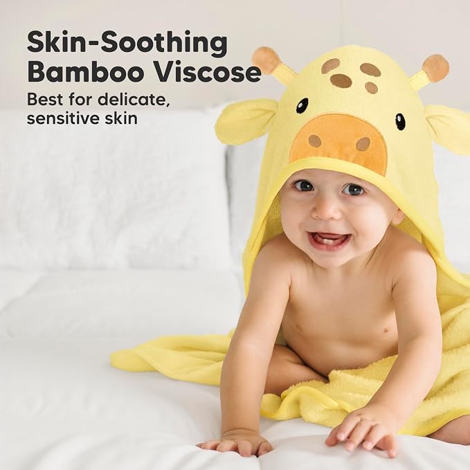 KeaBabies Hooded Baby Towel for Newborn, Baby Bath Towels (Giraffe, 35x35) | Viscose Derived from Bamboo, Large Baby Towels with Hood, Boys, Girls, Toddler, Soft Absorbent Baby Bath Essentials