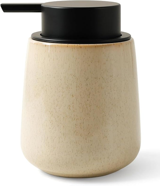 BosilunLife Ceramic Soap Dispenser - Dish Soap Dispenser for Bathroom 12Oz | Refillable Liquid Hand Wash Dispenser for Essential Oil, Lotion Soap, Greige with Speckle