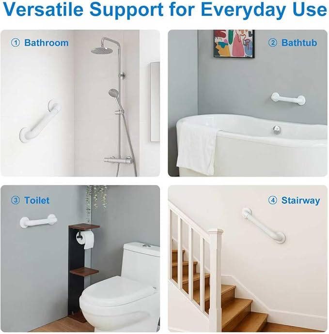 Bathroom Grab Bars: Shower, Toilet, Bathtub Assist Rails，12” | ABS Wall mounted, Safety Support Handles, Screws & Anchors, for Elderly, Pregnant Women, Handicap & Disabled Users