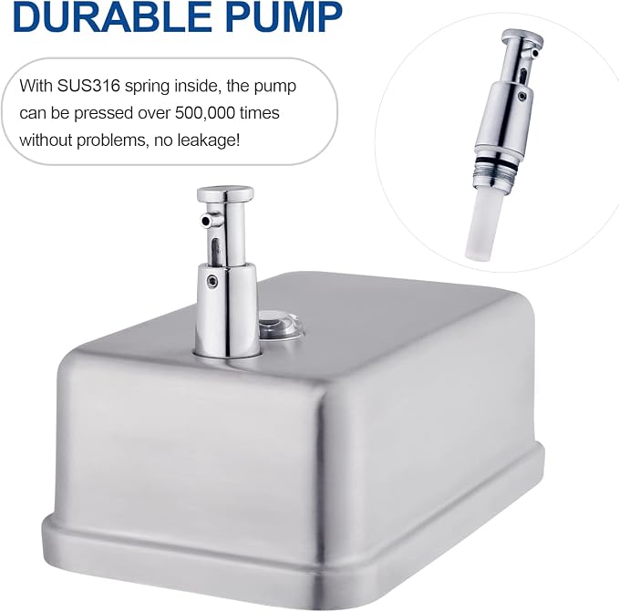 Commercial Soap Dispenser Wall Mount Stainless Steel, Vertical | Rust-Proof Lining and Anti-Leak Pump Liquid Hand 1100ml / 37oz.