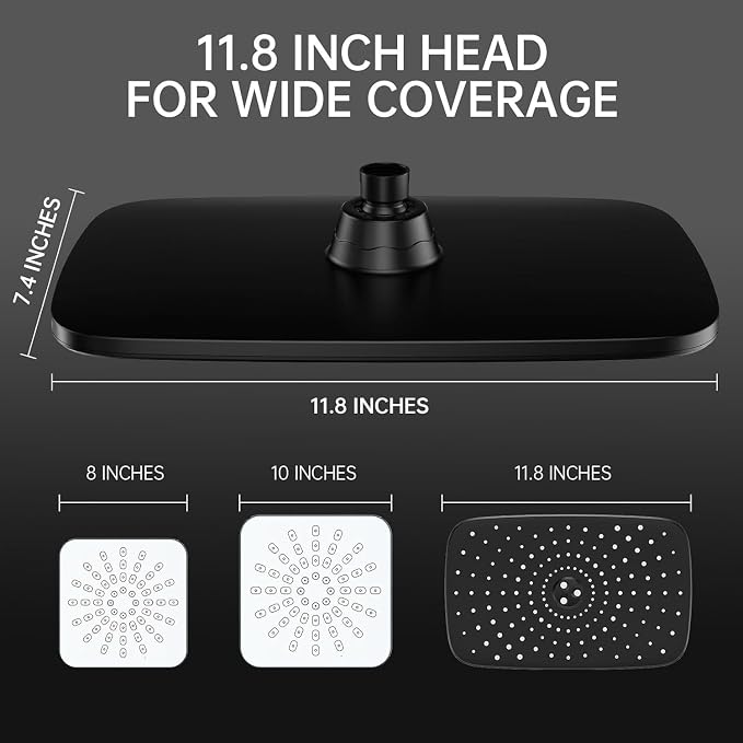 Veken 11.8“ Rain Shower Head with Handheld,Dual High Pressure Shower Heads | Easy Pause,5-mode Hand Held Spray with Hose,Wide Detachable Rainfall,Dual Showerhead Combo,Bathroom Accessories,Decor,Chrome
