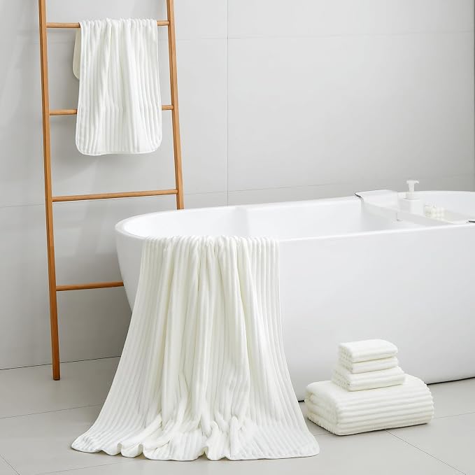 6 Piece Bath Towel Set, 30"x60" Microfiber Towels,White | Quick dry, Highly Absorbent,shower towels for bathroom gym,2 large Bath towels,2 hand towels,2 washcloths