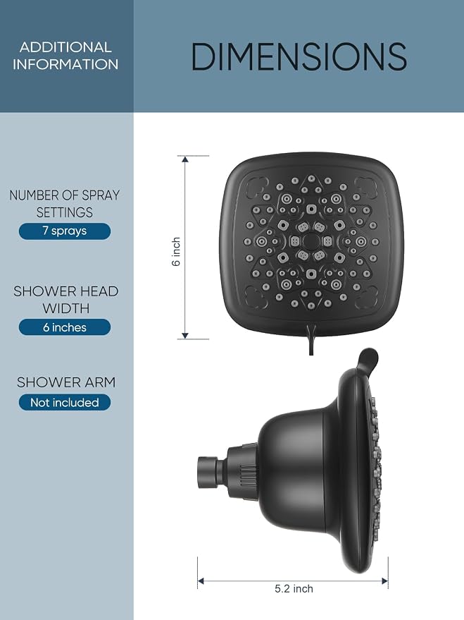 Cobbe Filtered Shower Head, 7 Modes High Pressure Shower Heads Matte Black | Shower Head with Filters for Hard Water for Remove Chlorine and Harmful Substances (Midnight Black Matte, 6 Inch Square)