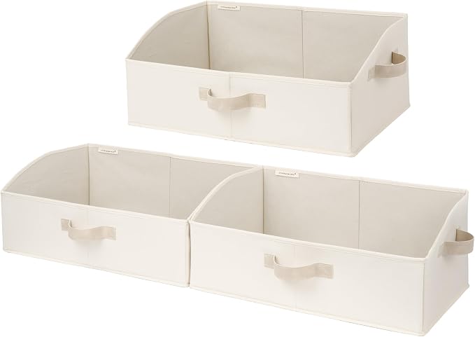 StorageWorks Closet Storage Bins Trapezoid, Beige, Large, 3-Pack | Linen Closet Organizer and Storage, Closet Organizer Bins, Shelf Baskets for Clothes, Purses, Towels