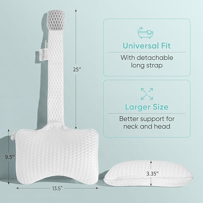 2-Pack Large Hot Tub Spa Pillow, Universal Headrest Neck Support Cushion for Chaise Lounge Pillow, Adjustable Long Strap, Removable Weighted Pouch with Easy-Dry Hook