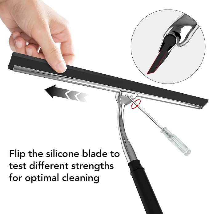 Shower Squeegee for Glass Doors, Telescopic Window Cleaner Tool | 15-51" Squeegee for Window Cleaning, Extendable Squeegee for Shower Glass for Tile Walls, Sliding Door, Floor, Car Windshield