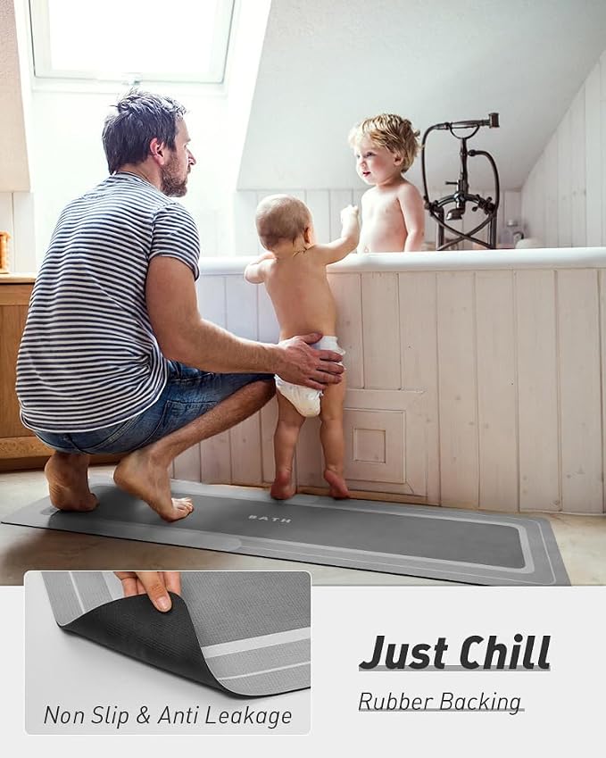 MontVoo-Bath Mat Runner Long Bathroom Mat Rug Non Slip Super Absorbent Stain Resistant Quick Dry Thin Bathroom Rug Fit Under Door-Bath Mats for Bathroom Floor Bathtub Vanity-Bathmat 17"x70" Grey