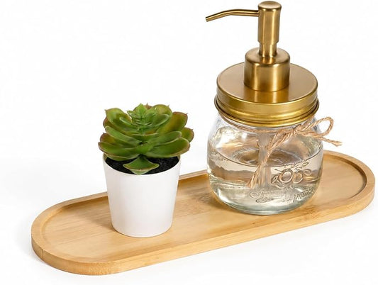 SheeChung Bathroom Counter Tray, Small Bamboo Vanity Tray - 10.3" x 3.6" | Decorative Kitchen Countertop Organizer for Soap Dispenser, Perfume, Jewelry, Catchall, Makeup, Candle, Coffee Table