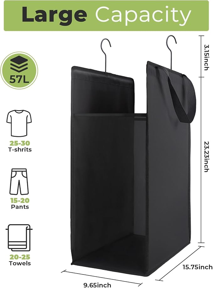 FENTEC 1 Pack Black Hanging Laundry Hamper，Laundry Hamper Bag with Handles | Hanging Laundry Basket, Slim Laundry Hamper Bag, Portable Hanging Closet Hamper, Mesh Heavy Duty Hanging Laundry Bag