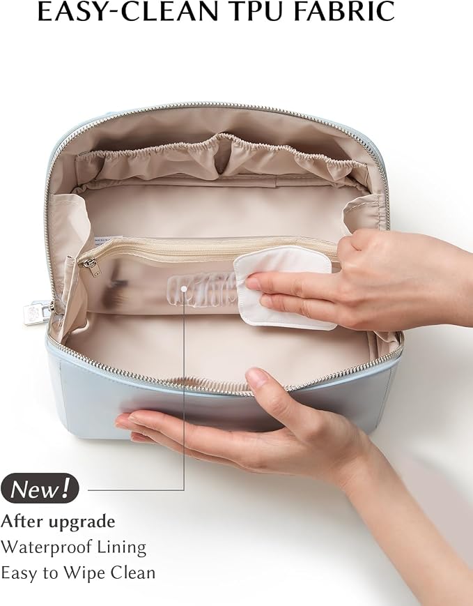 EACHY Large Capacity Travel Makeup Bag for Women, Cosmetic Pouch, Blue | Large-capacity zippered cosmetic pouch organizes makeup and toiletries as a travel makeup bag or toiletry bag for women