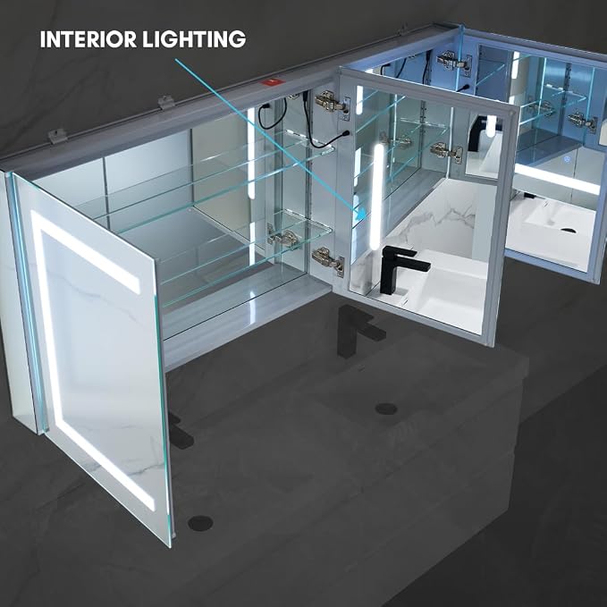 Blossom LED Lighted Bathroom Medicine Cabinet Mirror, Defogger, 60x26 | Bathroom Storage Cabinet, Medicine Cabinets Organizer, Vanity Mirror with Storage, Recessed/Surface Mount, Adjustable Shelves