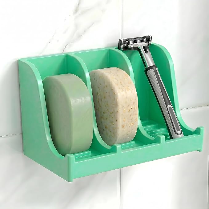 Soap Holder for Shower Wall, 3-Compartment Soap Dish for Shampoo, Conditioner and Body Soap, Fast Draining & Rust-Proof & Heavy Duty, Ultra-Strong Adhesive for Long-Term Bathroom Use & Freestanding