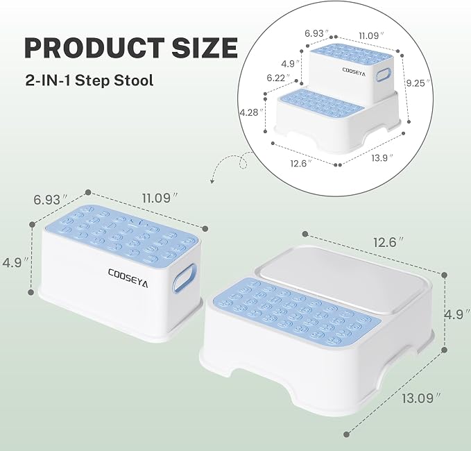 2 Step Stools for Kids,Toddler Step Stool for Bathroom Sink,No-Slip Double up Stepping for Toddlers, Multifunctional Toilet Potty Stool for Kids,Toilet Potty Training(2 Packs)（Blue）