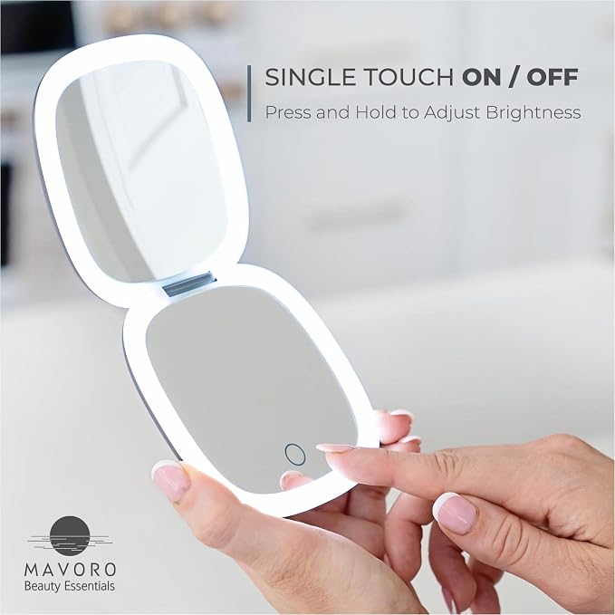 LED Lighted Travel Makeup Mirror 1x/10x, USB-C Rechargeable(Graphite Grey)