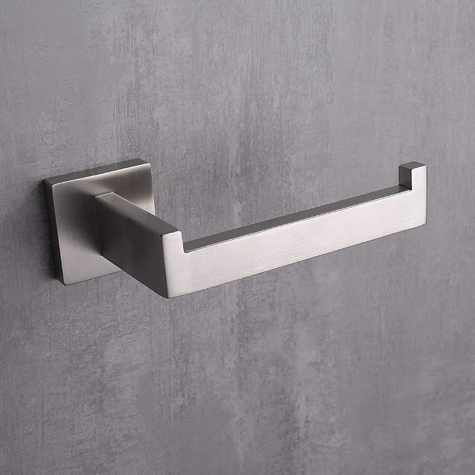 TASTOS Toilet Paper Holder Brushed Nickel 2 Pack, Toilet Tissue Roll Holders Dispenser and Hangers Wall Mounted for Bathroom & Kitchen, Stainless Steel Modern Square Style (Silver)