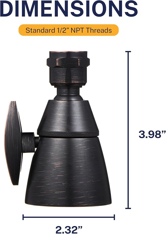 HammerHead Showers® Solid Metal 2 Inch High Pressure Shower Heads - OIL RUBBED BRONZE – 2.5 GPM Shower Heads High Pressure - High Flow Shower Head with ADJUSTABLE SPRAY PATTERN - Fixed Shower Head